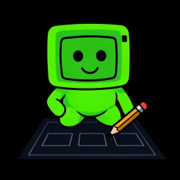 The creature kneeling over a dark blueprint, drawing four rectangles in a row.