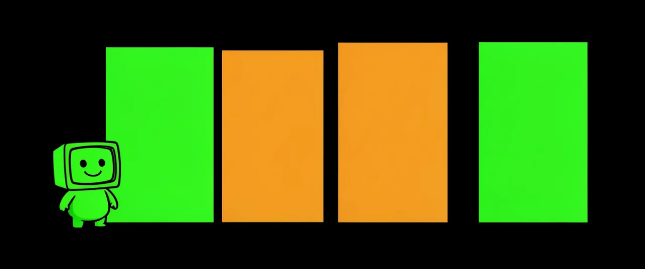 Four large blank cards standing in a row across the frame, a small figure at the left of them.